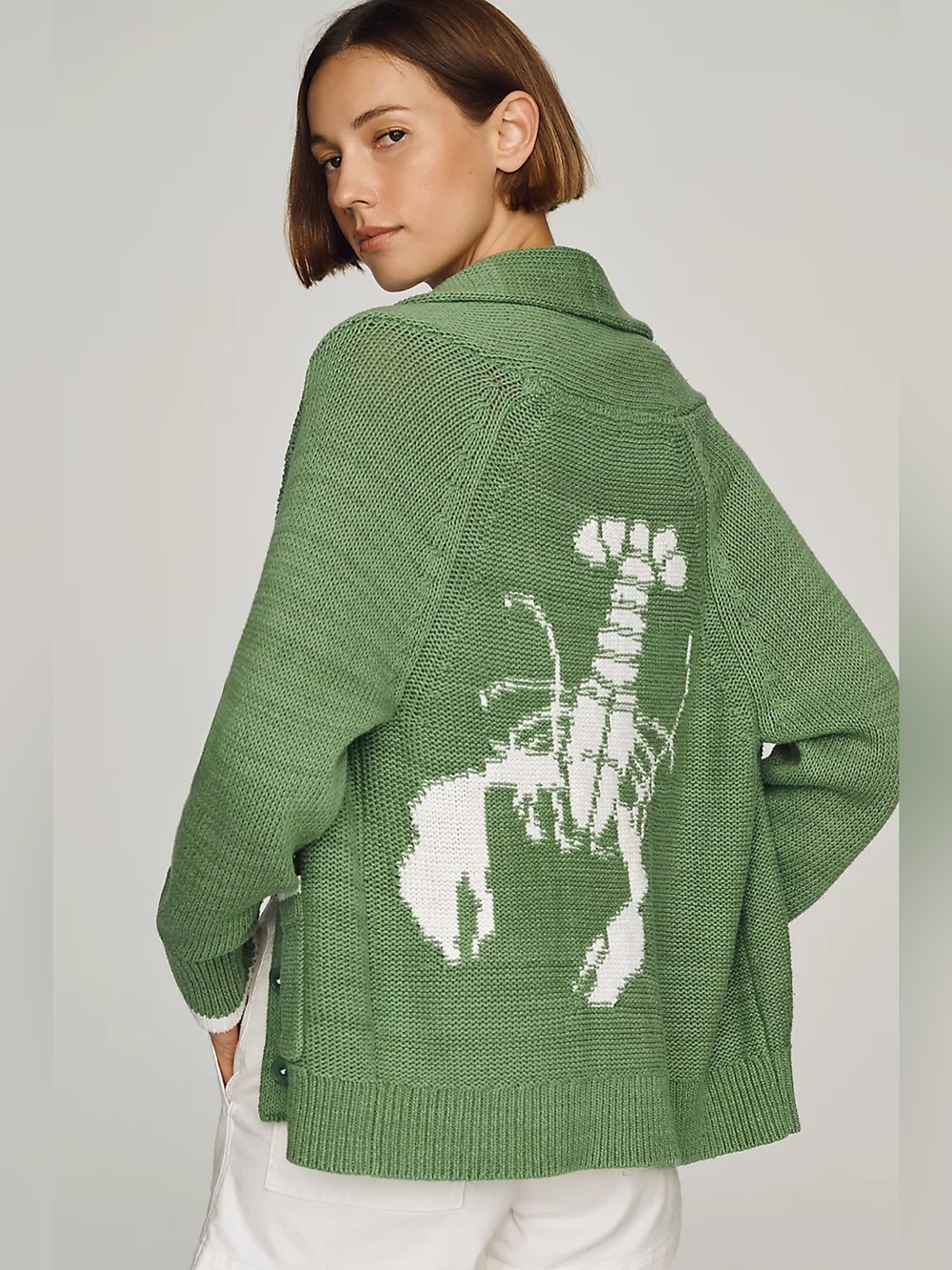 Anthropologie Maeve Green Foldover Lobster Cardigan Sweater (Size XS) - NWT